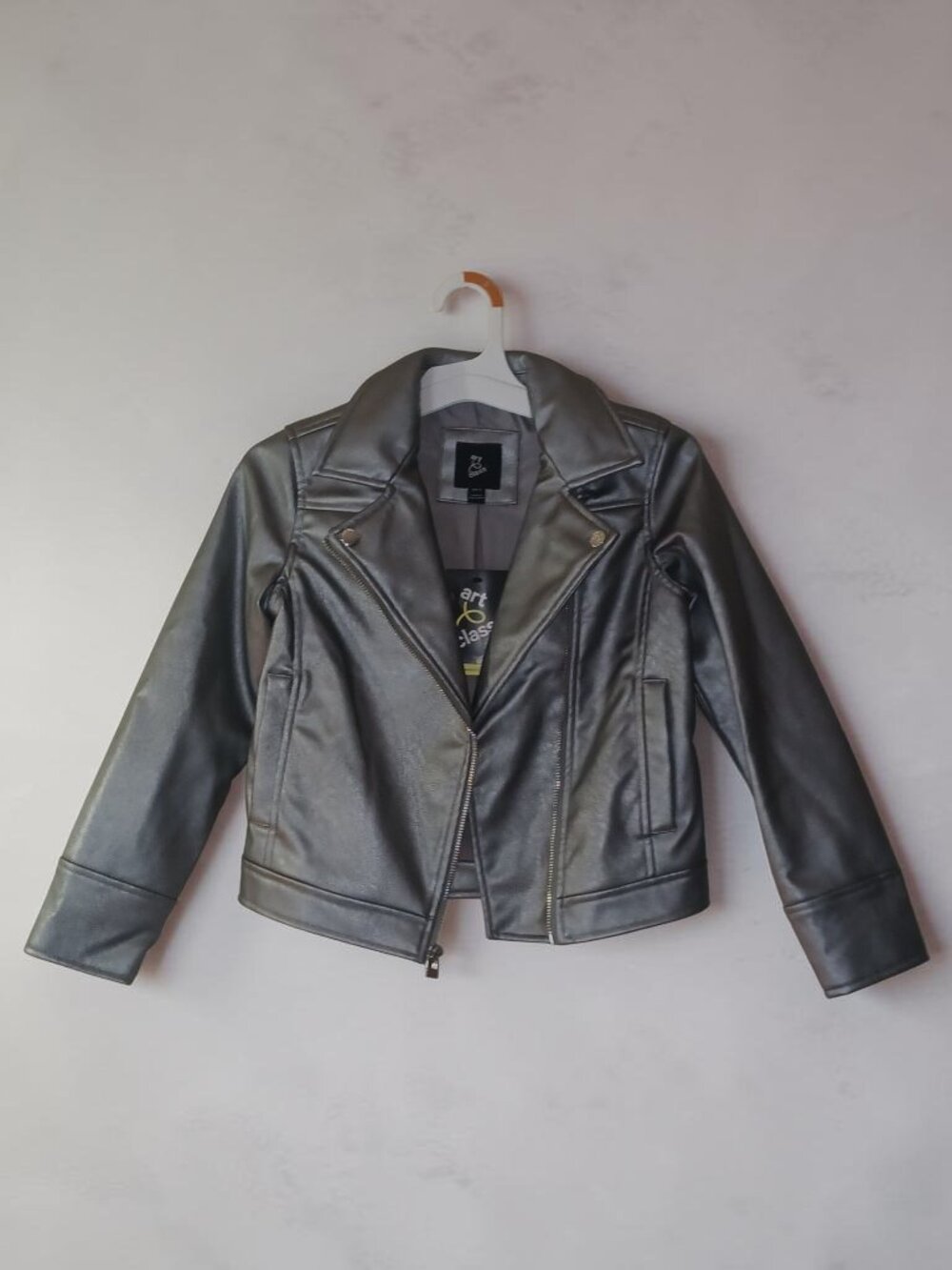 NWT Art Class Girls Moto Jacket Silver Faux Leather Size S 6-7